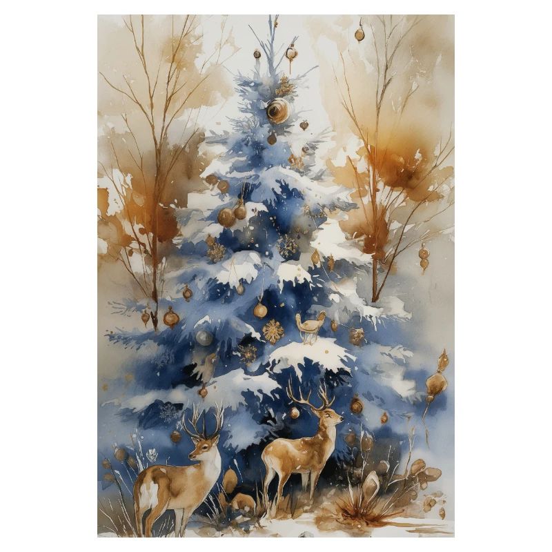 Blue Christmas Tree and Deer