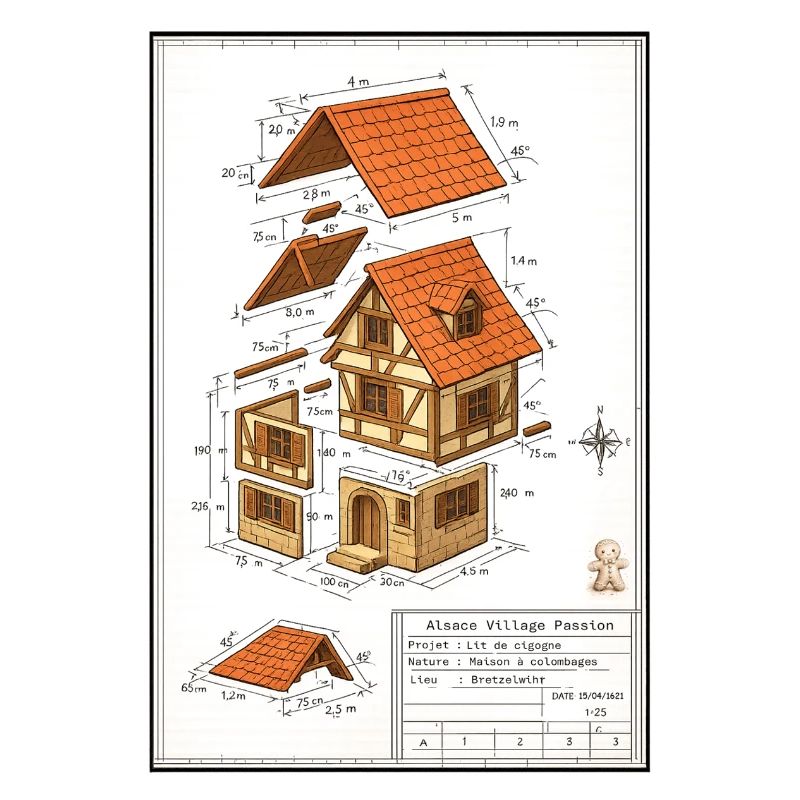 Alsatian half-timbered house architect's plan