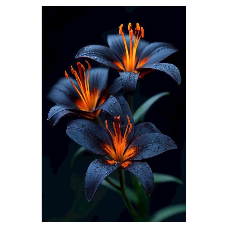 Lys bleus avec floraison nocturne centrale orange