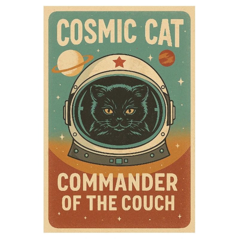 Chat Cosmique – Commandant du Divan | Design rétro