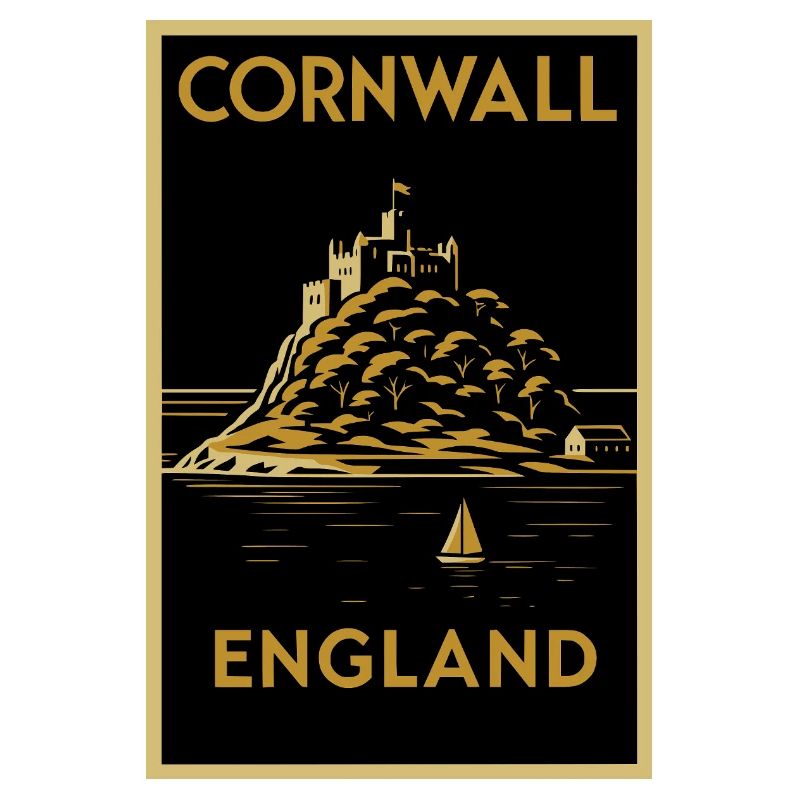 Cornwall, Angleterre – Affiche de voyage Art déco