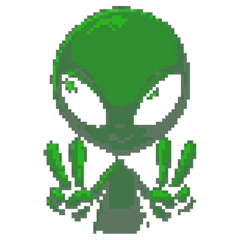 Pixel grünes Alien-Friedenszeichen