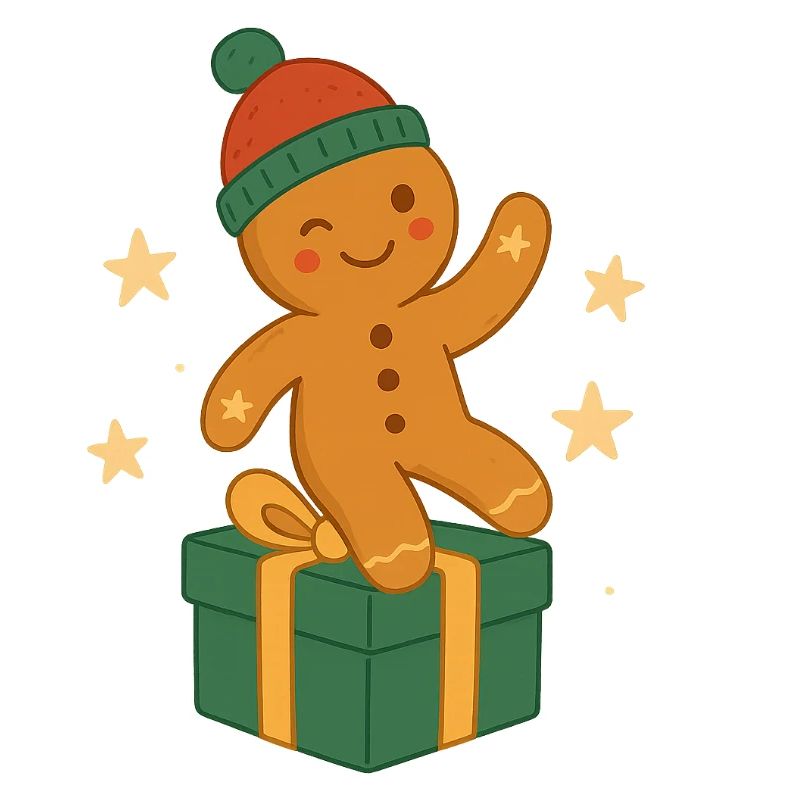 Gingerbread figurine on gift box