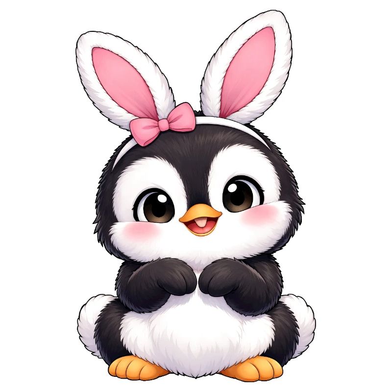 Cute Penguin Cartoon Easter Bunny Bunny Ears Easter Egg