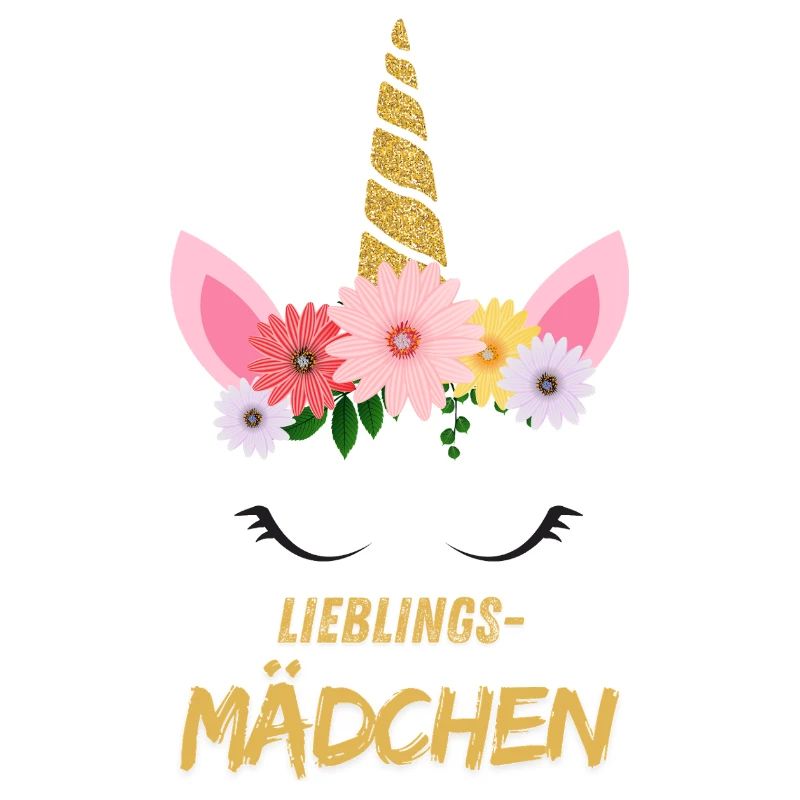 Fille préférée – Licorne mignonne avec des fleurs et de l’or