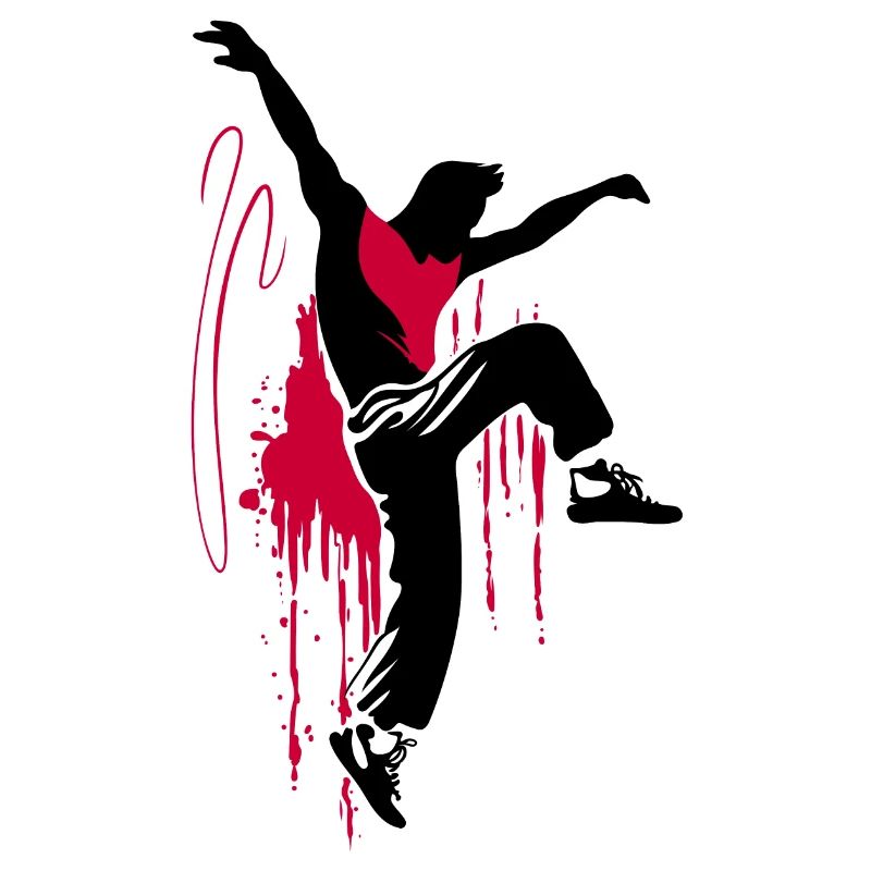 Breakdancer Dancer Silhouette in Red Black