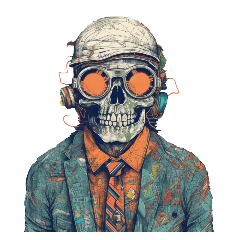Cool skeleton portrait with sunglasses, cap