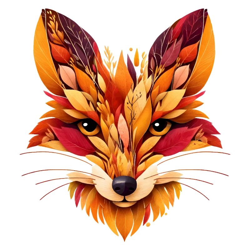 Fox head designed from different leaves