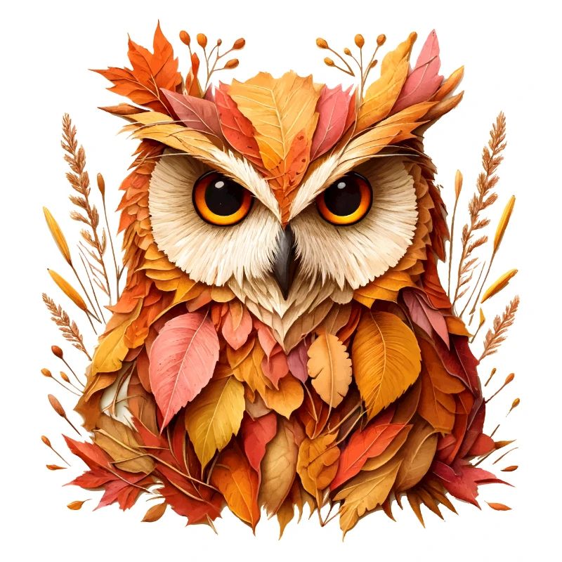 beautiful owl, designed from different leaves