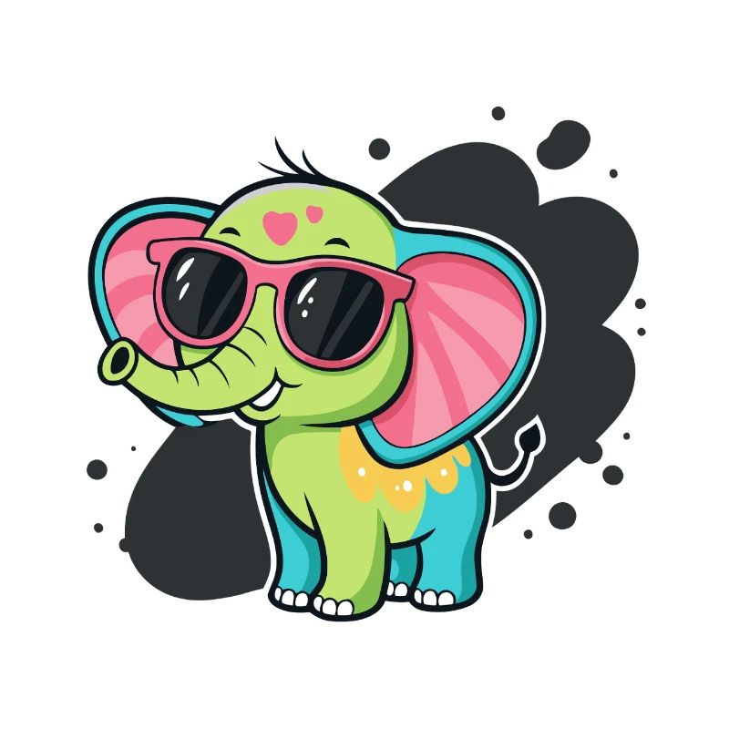 Bunter Elefant mit rosa Brille