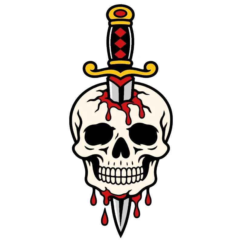 Schädel mit einem Tattoo-Dolch durchbohrt