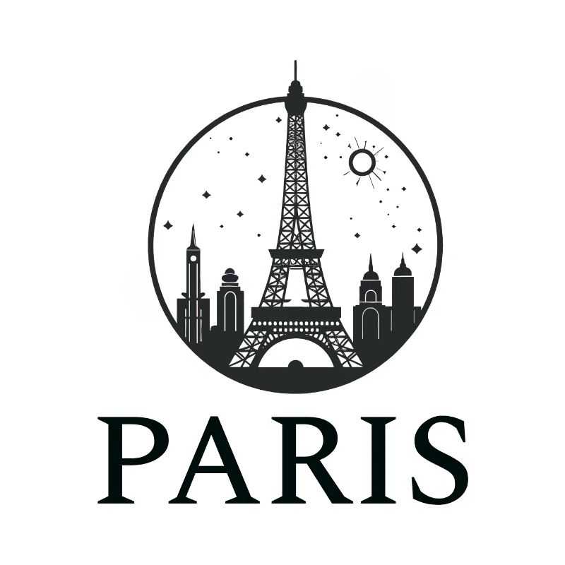 Paris Eiffel Tower silhouette in a circle