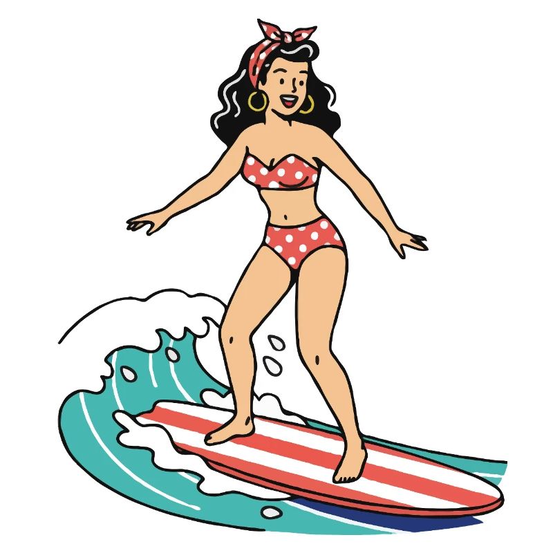 Pin-up sur une planche de surf