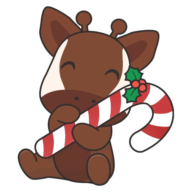 Cute Christmas okapi with candy cane