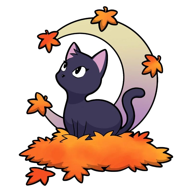 Black cat under autumn moon