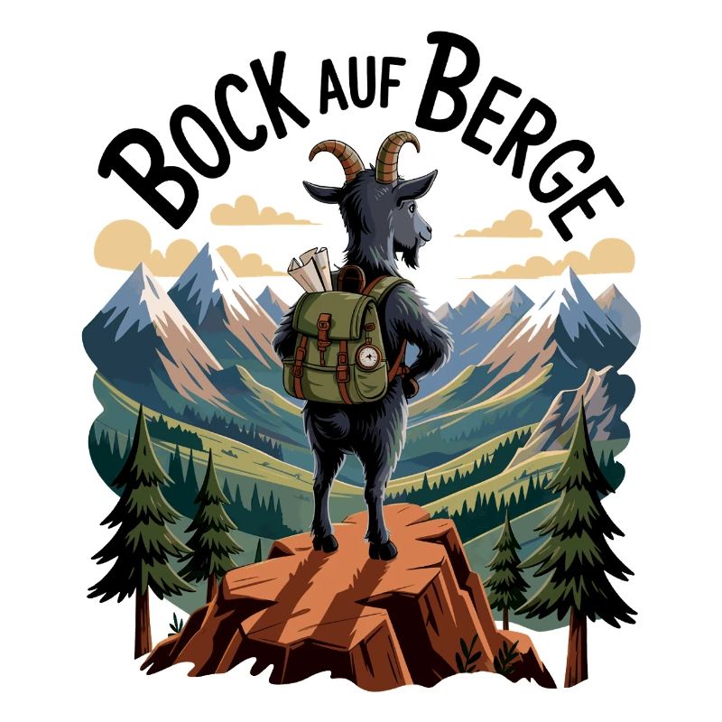 Bock on mountains mountain goat with backpack
