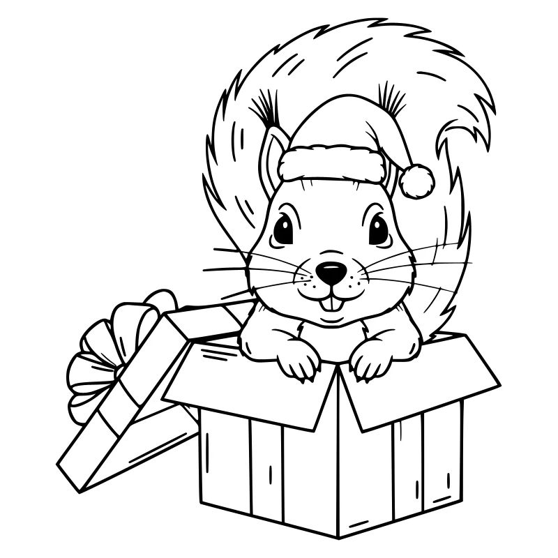 Un mignon écureuil de Noël dans une boîte cadeau