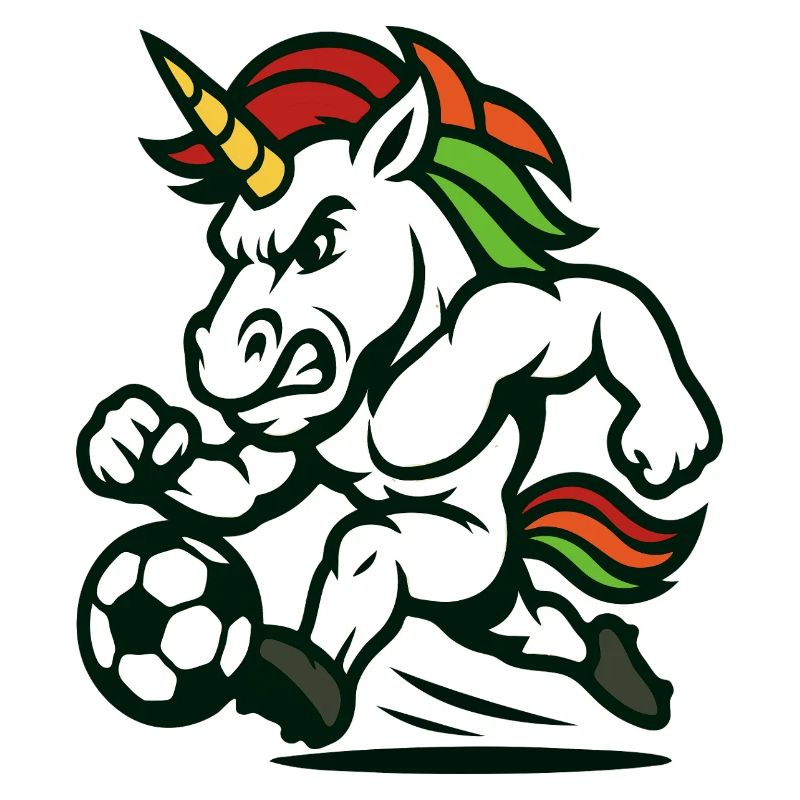 Unicorn Soccer Mascot Charging Forward
