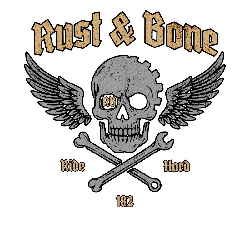 Rust Bone Motorrad Skull Wing Design