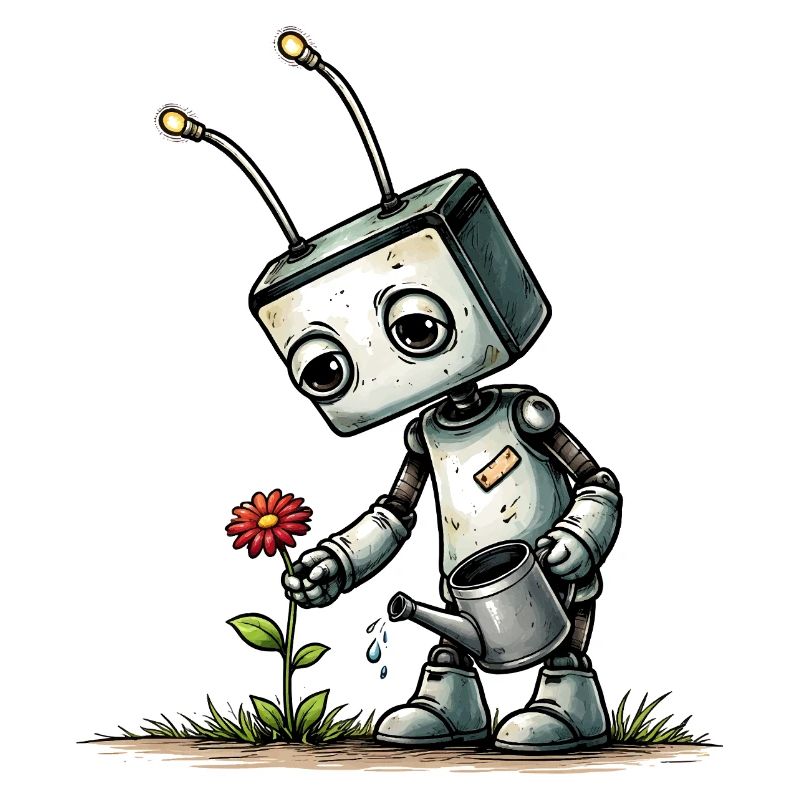 Robot arrosant une fleur