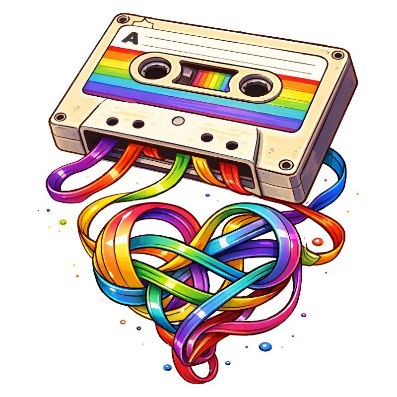 Cassette rétro avec un arc en forme de cœur