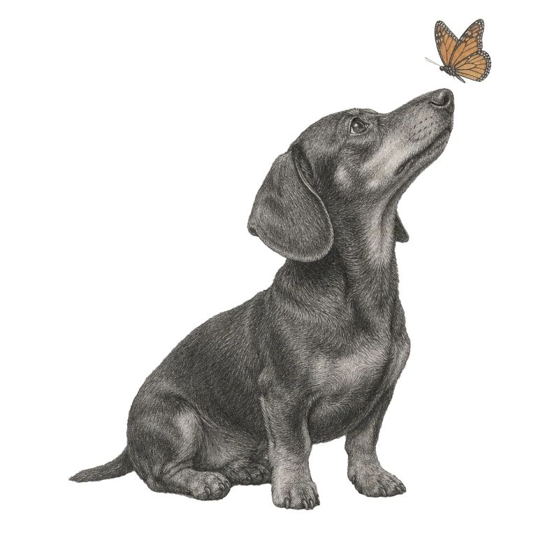 Illustration de teckel avec chien papillon