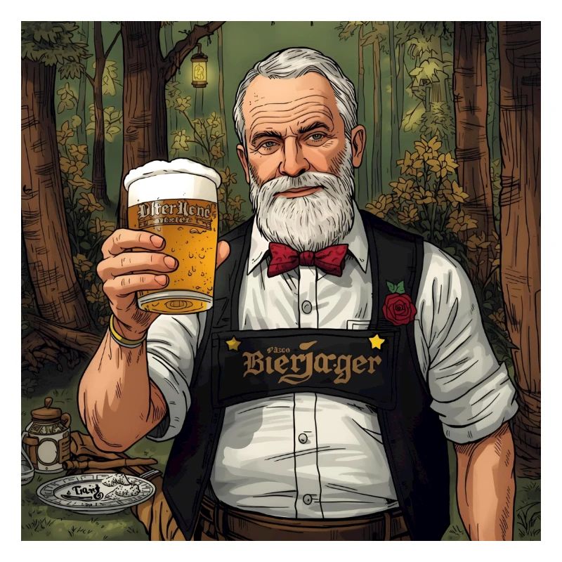 Bierjäger im Waldabend