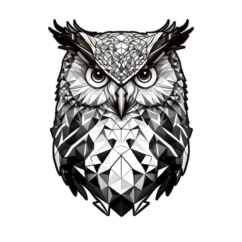 Geometrischer Eulenkopf schwarz weiss
