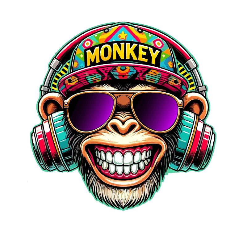 Cool DJ Monkey Casque Style Rétro Coloré