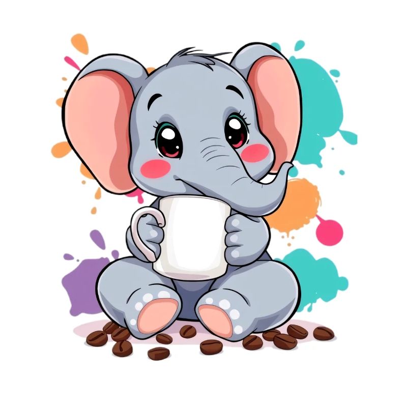 Cute elephant design with coffee cup