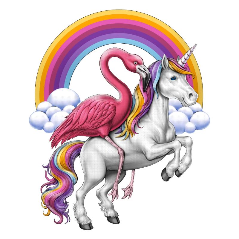 Flamingo reitet Einhorn