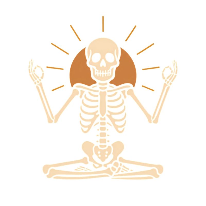 Meditating skeleton with sun circle