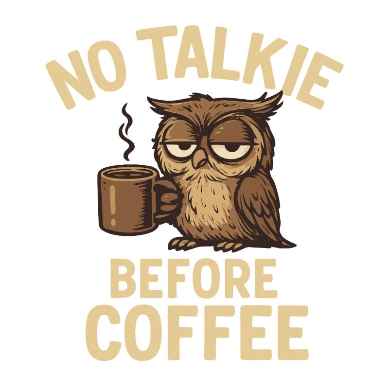 Eulen mit Kaffeetasse und Statement