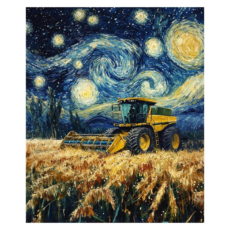 moissonneuse-batteuse fermier style van gogh étoilé