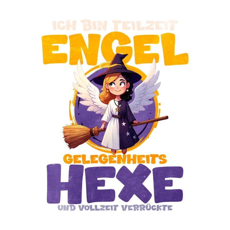 Angel with witch's staff and magic hat