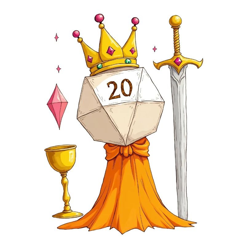D20 Queen – Cube avec épée, robe et bocal