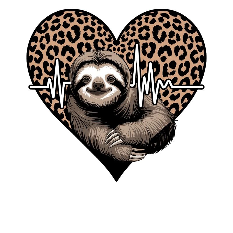 Casual Sloth Heart Leopard Pattern