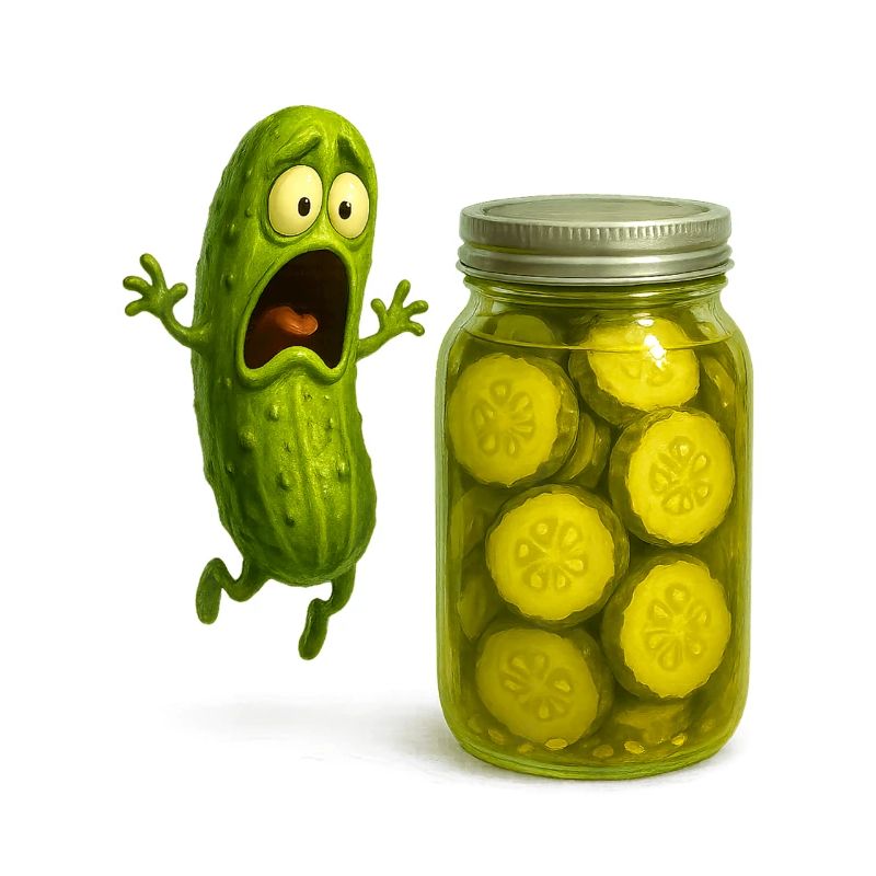 Scared Pickle and Humorous Jar