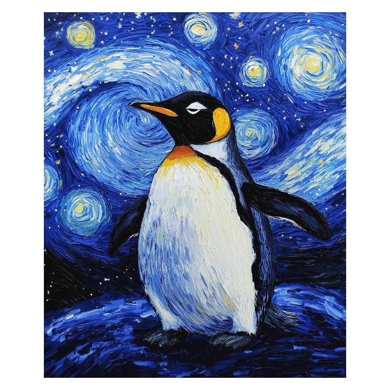 Pingouin oiseau style Van Gogh nuit étoilée