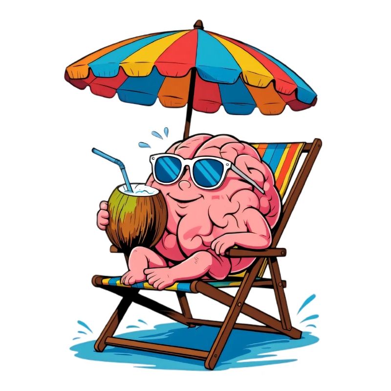 Brain on the beach with cocktail