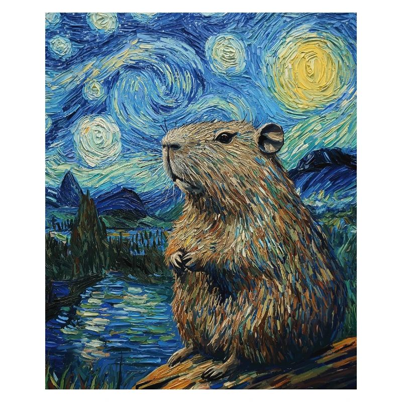 Capybara Van Gogh Style Starry Night