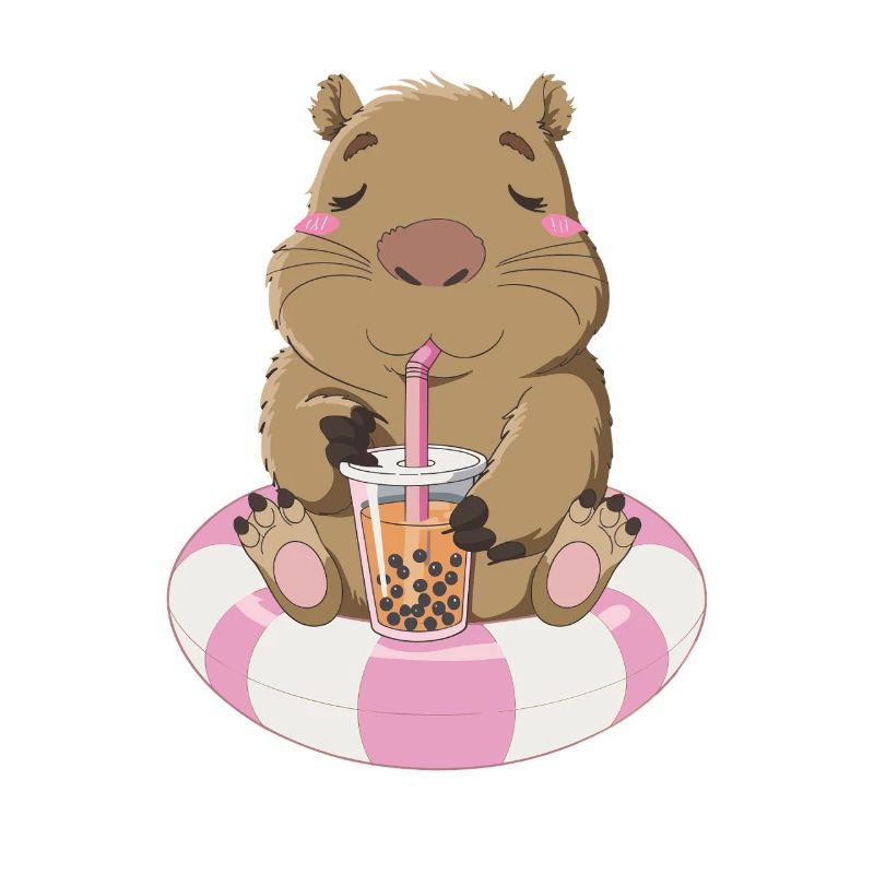 Relaxed Wombat With Bubble Tea Illustration