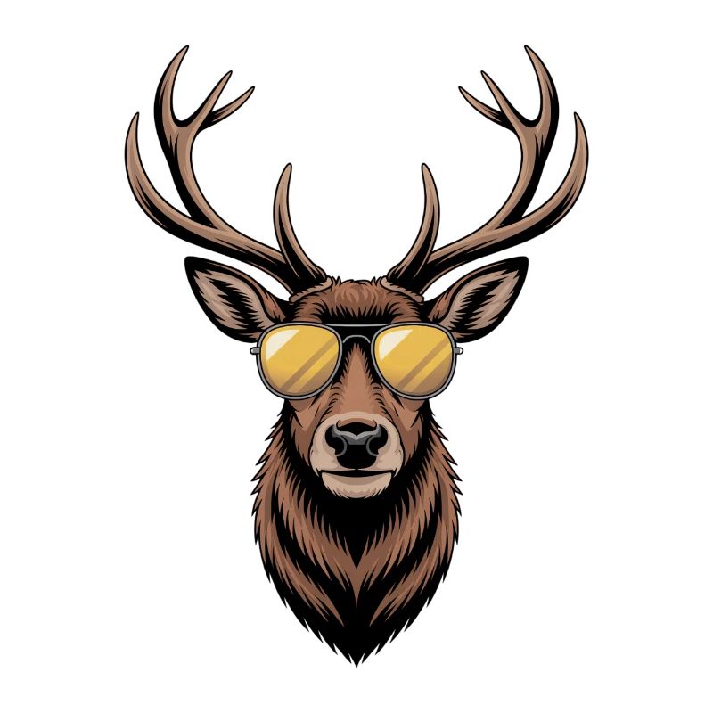 Hirsch mit Geweih und Sonnenbrille