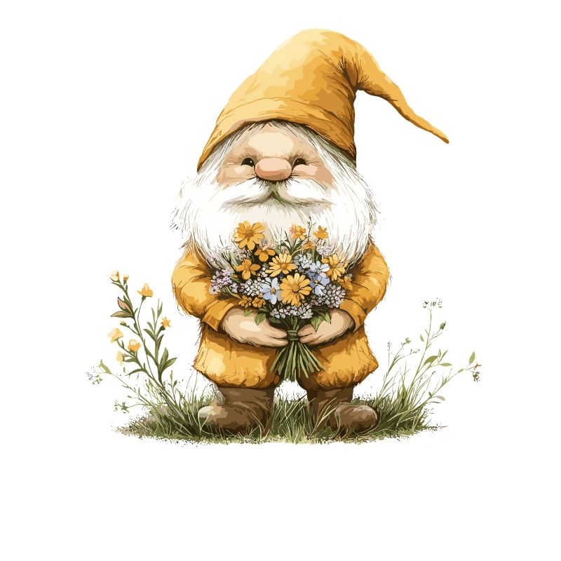 Gnome avec panier de fleurs