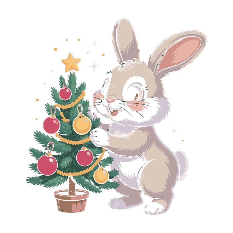 Easter bunny decorates tree