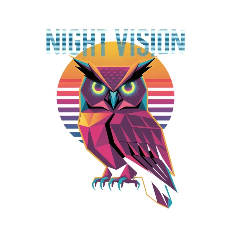 Night Vision Owl Retro Synthwave Sunset