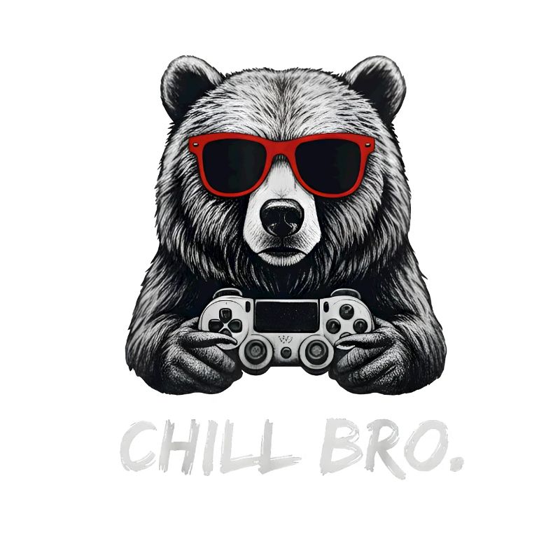 Gamer Bear with Controller & Sunglasses Chill Bro
