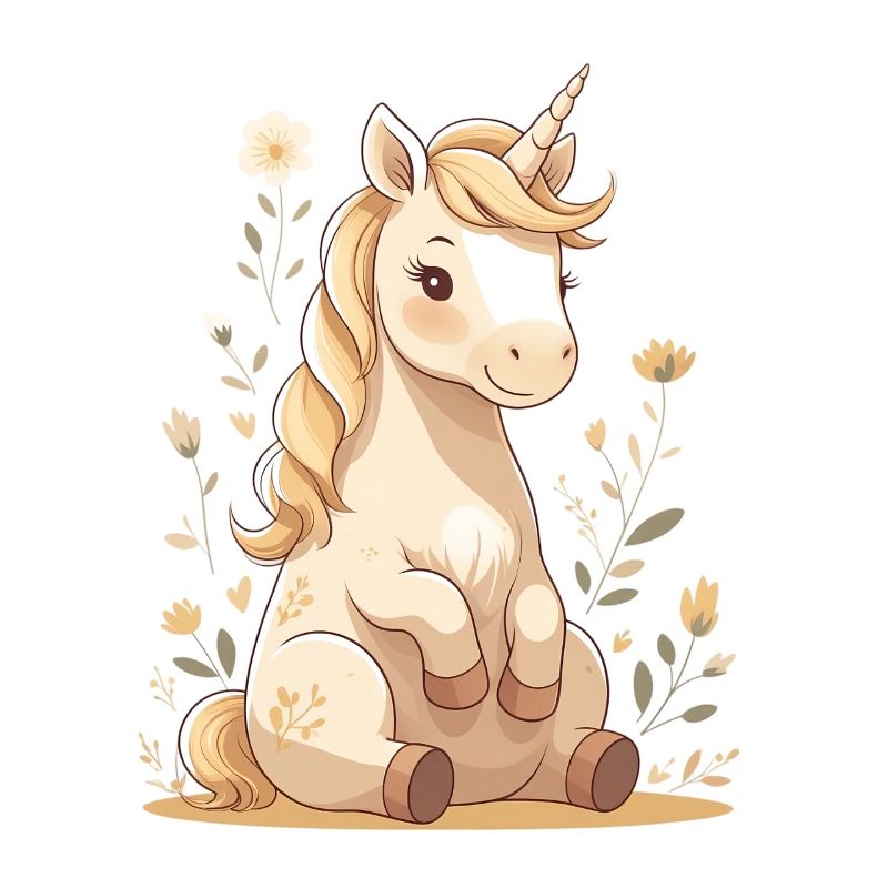 Licorne délicate dans la forêt de fleurs