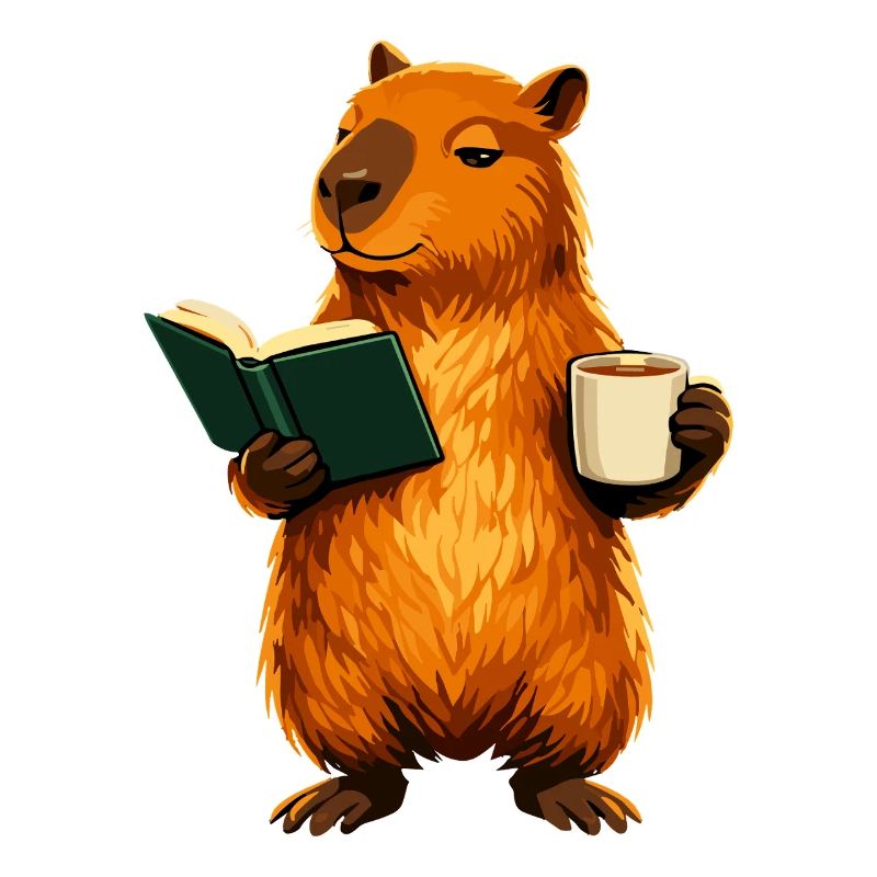 Capybara reading book with coffee book lover