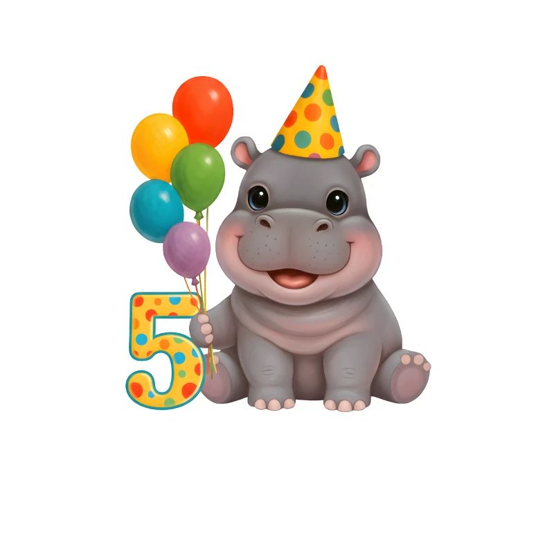 Süßes Hippo 5. Geburtstag - Nilpferd mit Ballons